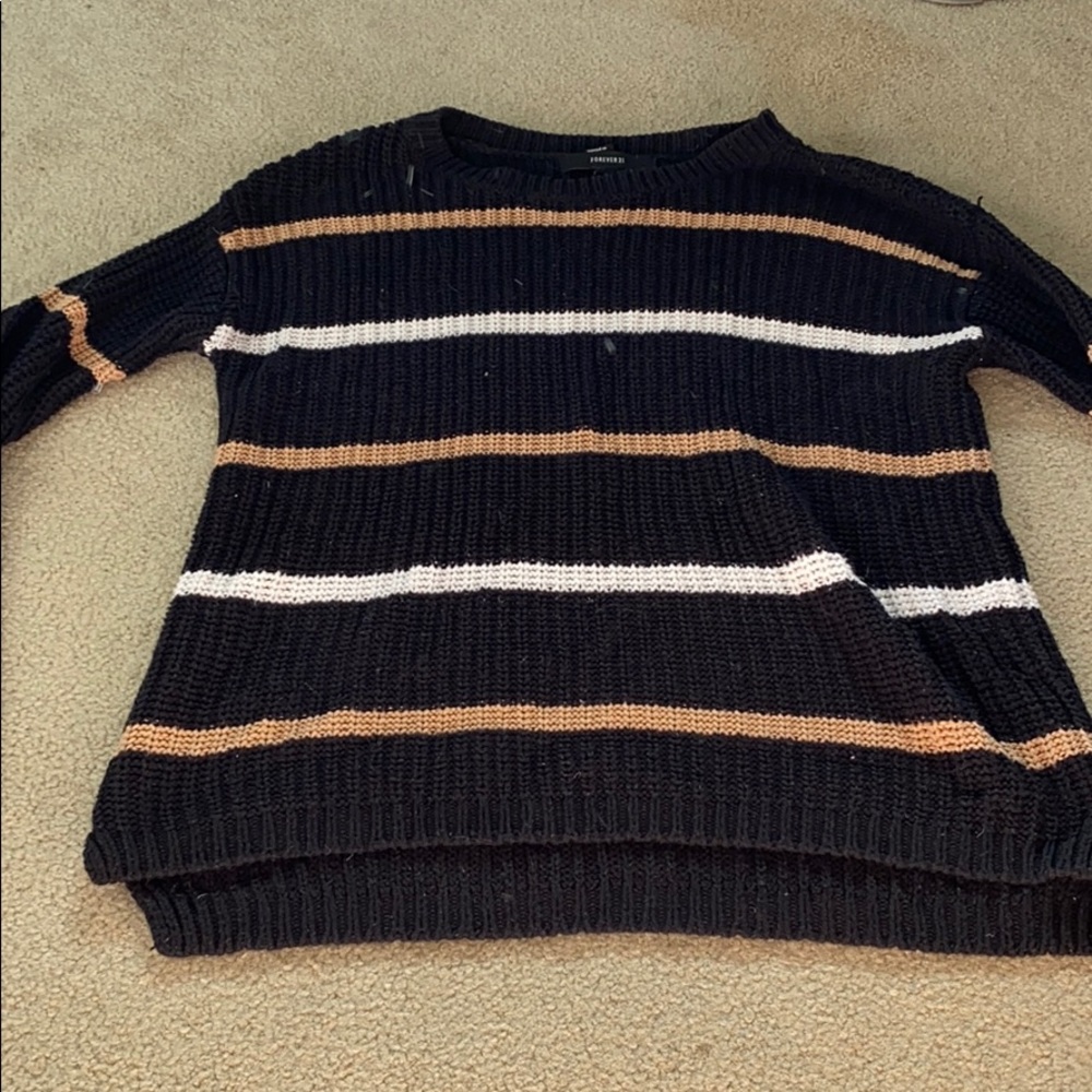 Forever 21 White and Brown striped Sweater